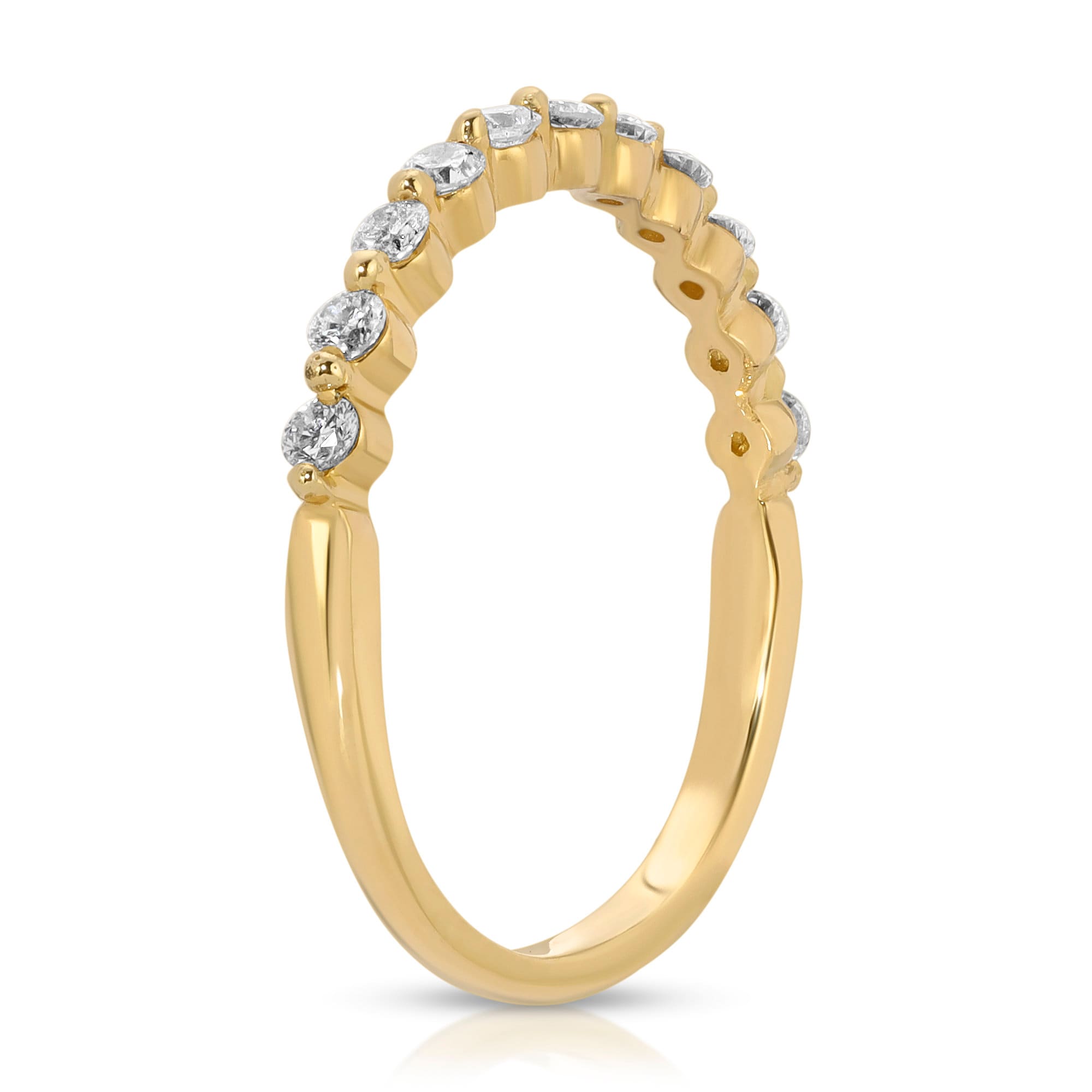 Shared Prong Diamond Wedding Band, 14k Solid Gold Floating Diamond Ring - Melt'm Jewelry