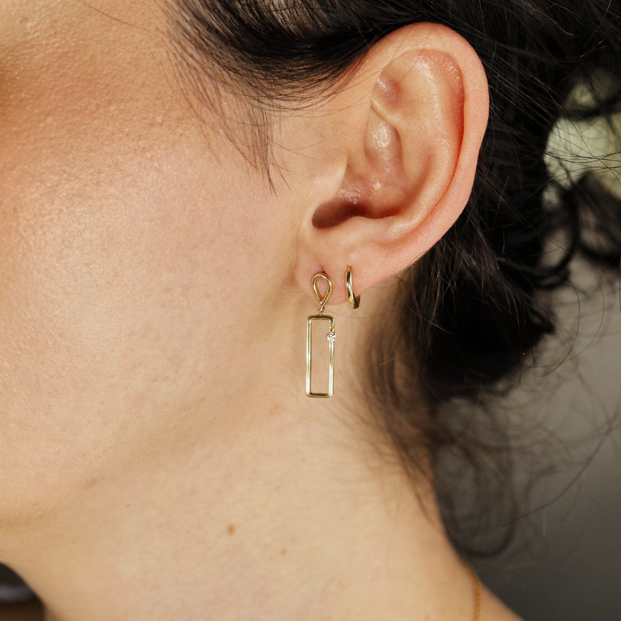 14k Gold Geometric Diamond Dangle Earrings