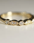 Art Deco Wedding Band 14k Solid Gold, Milgrain Diamond Wedding Ring