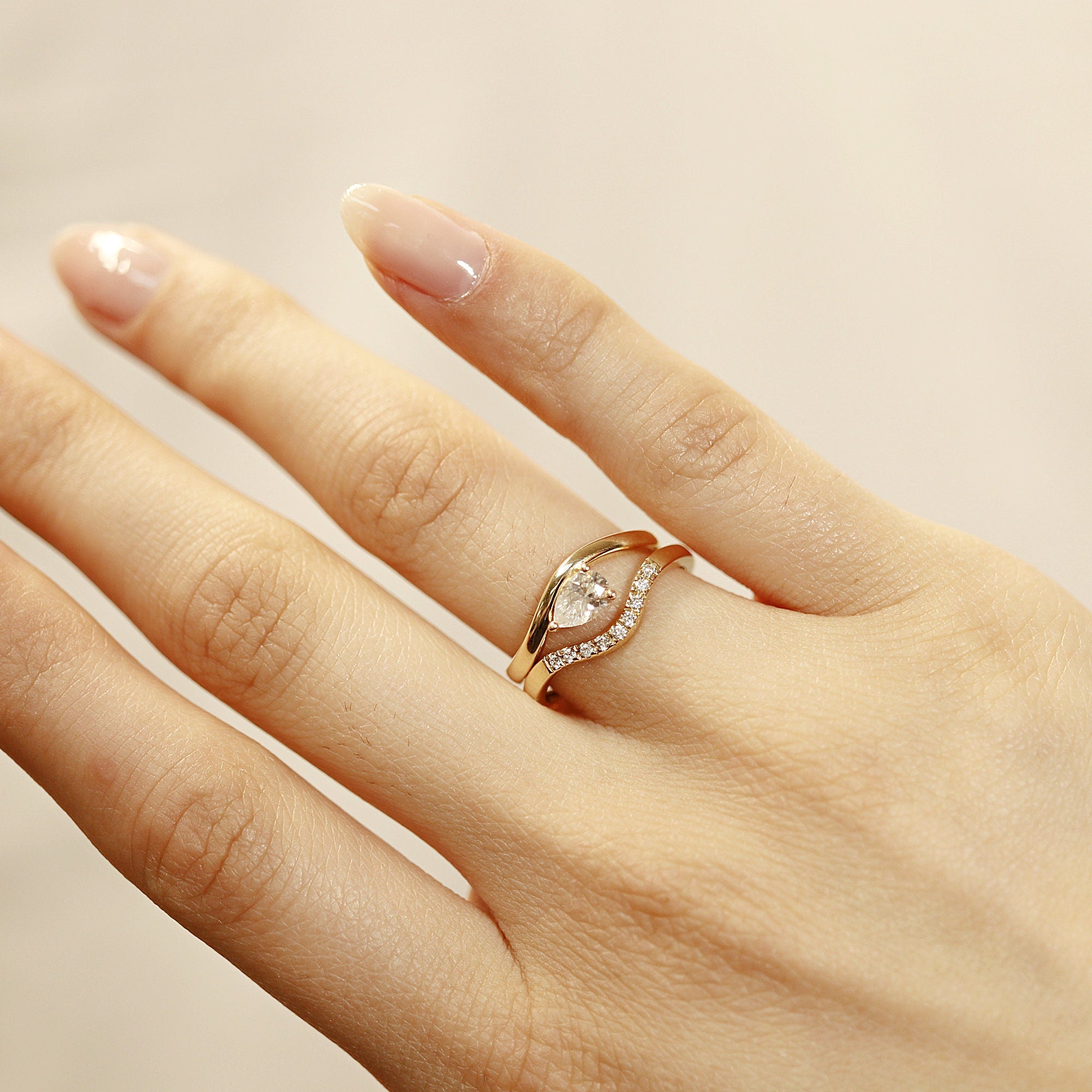 Curved Diamond Wedding Band, Matching Ring Gold Band - Melt'm Jewelry