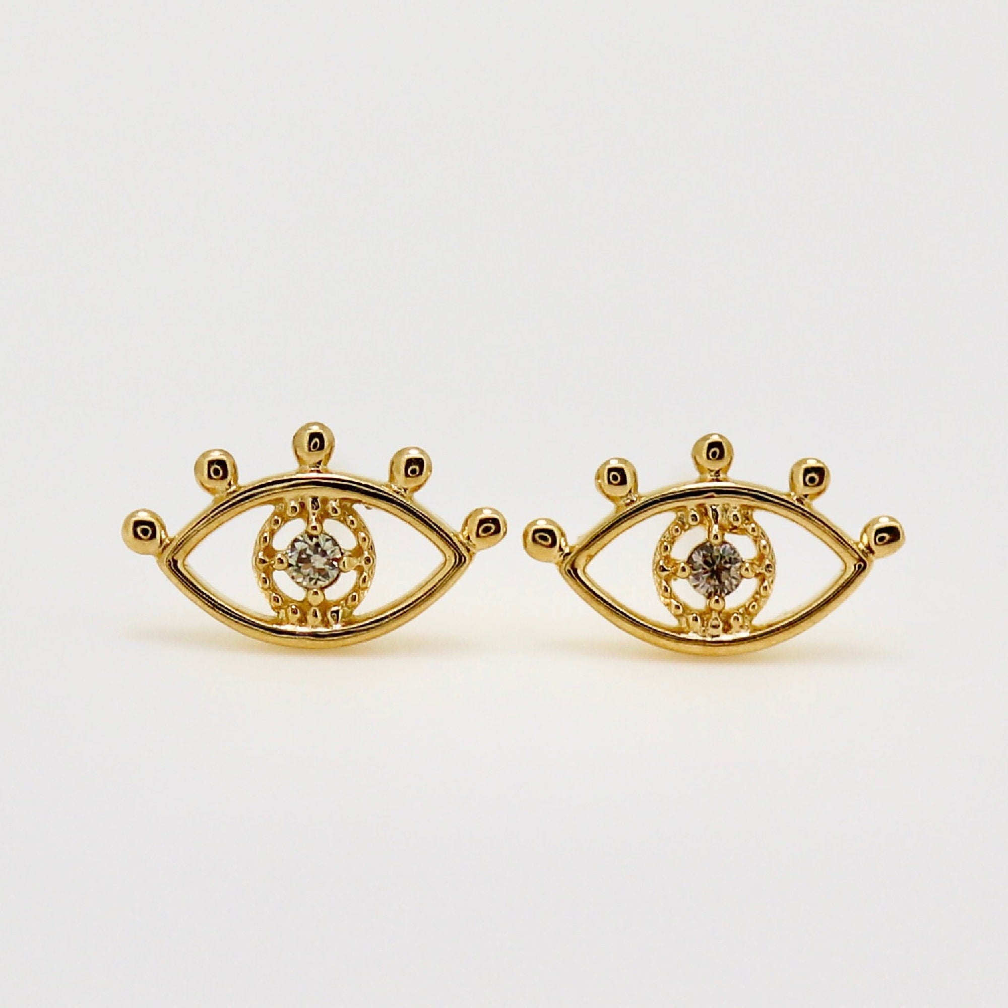 Diamond Evil Eye Stud Earrings 14k Gold