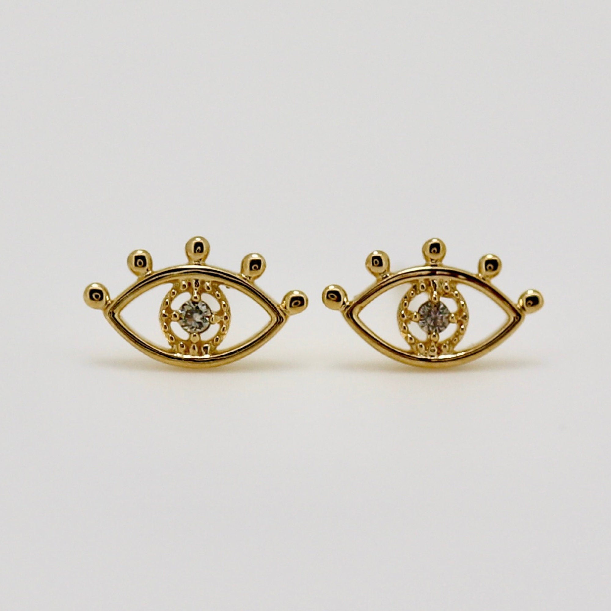 Diamond Evil Eye Stud Earrings 14k Gold