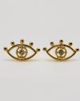 Diamond Evil Eye Stud Earrings 14k Gold