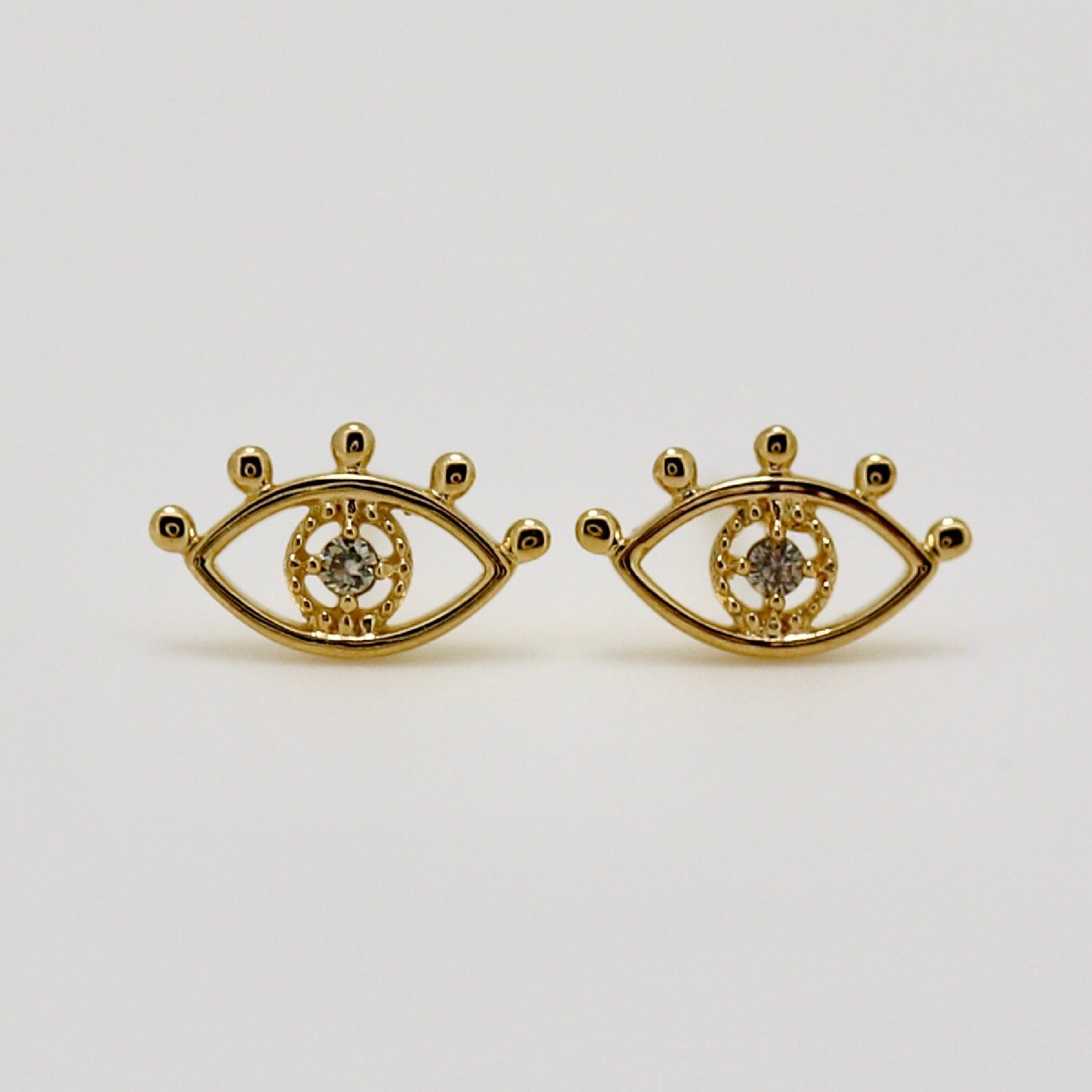 Diamond Evil Eye Stud Earrings in 14k Gold (SINGLE or PAIR) - Melt'm Jewelry
