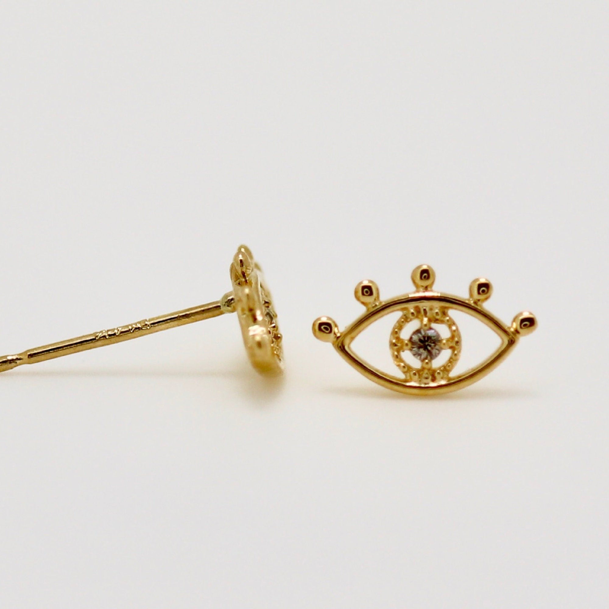 Diamond Evil Eye Stud Earrings 14k Gold