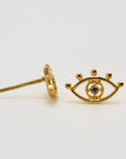 Diamond Evil Eye Stud Earrings 14k Gold