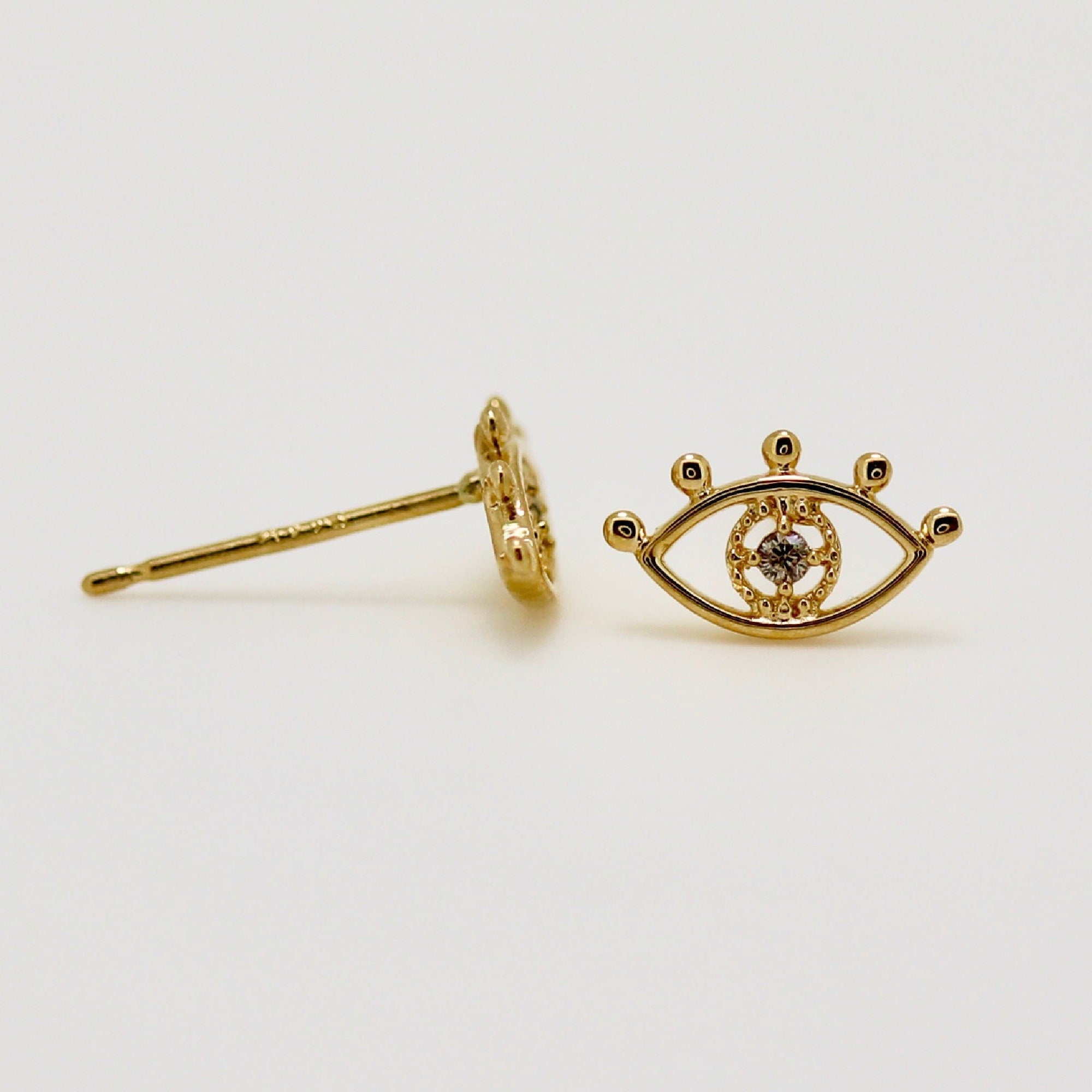 Diamond Evil Eye Stud Earrings 14k Gold