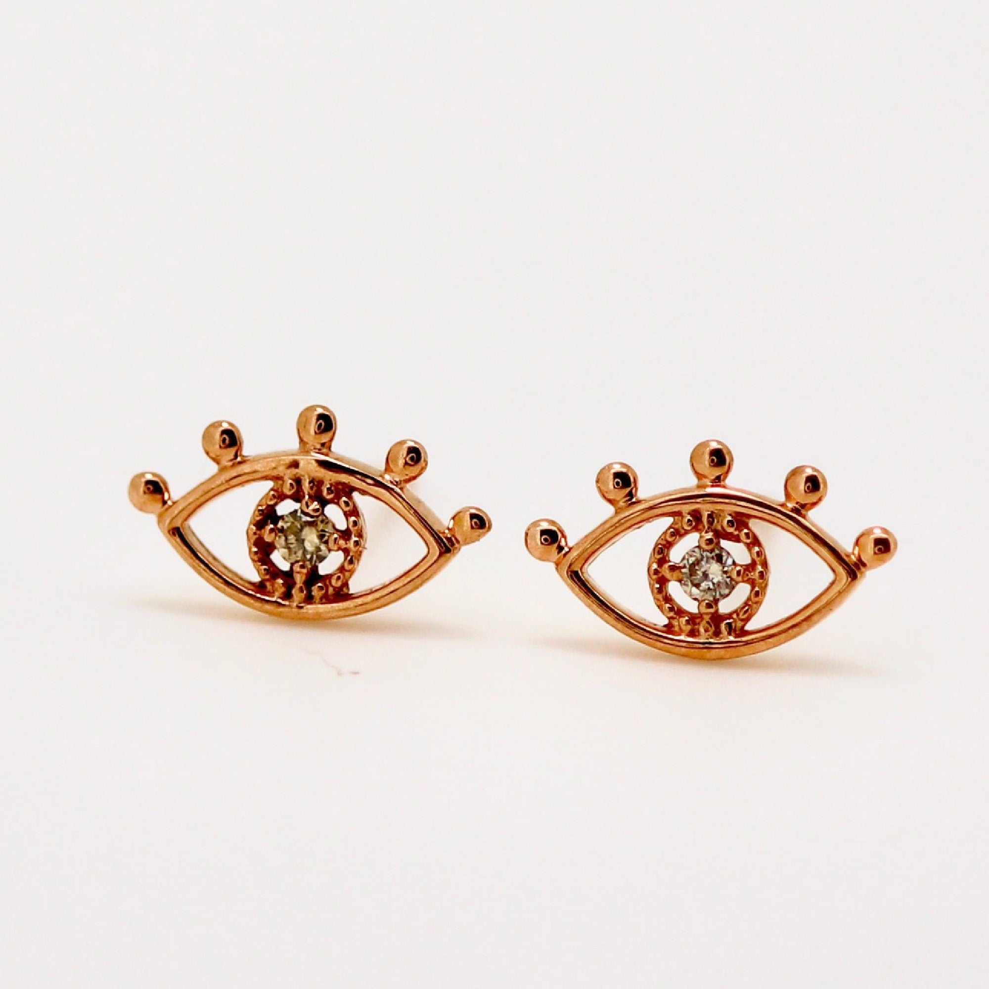 Diamond Evil Eye Stud Earrings 14k Gold