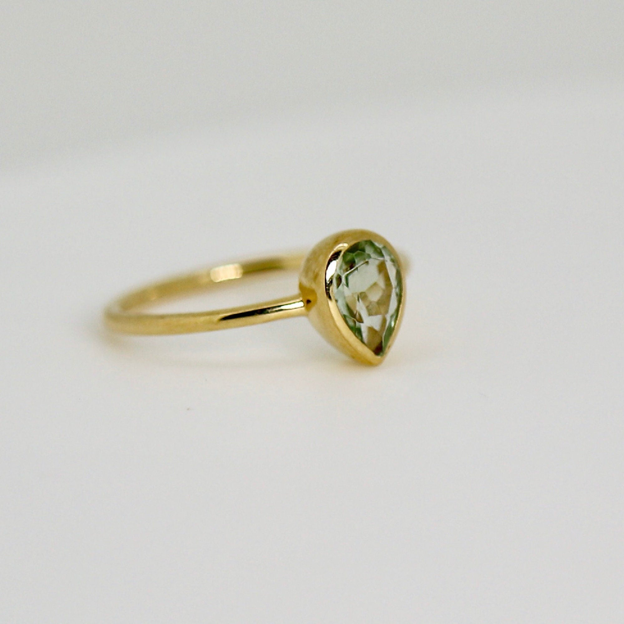 Pear Green Tourmaline Ring 14k Gold