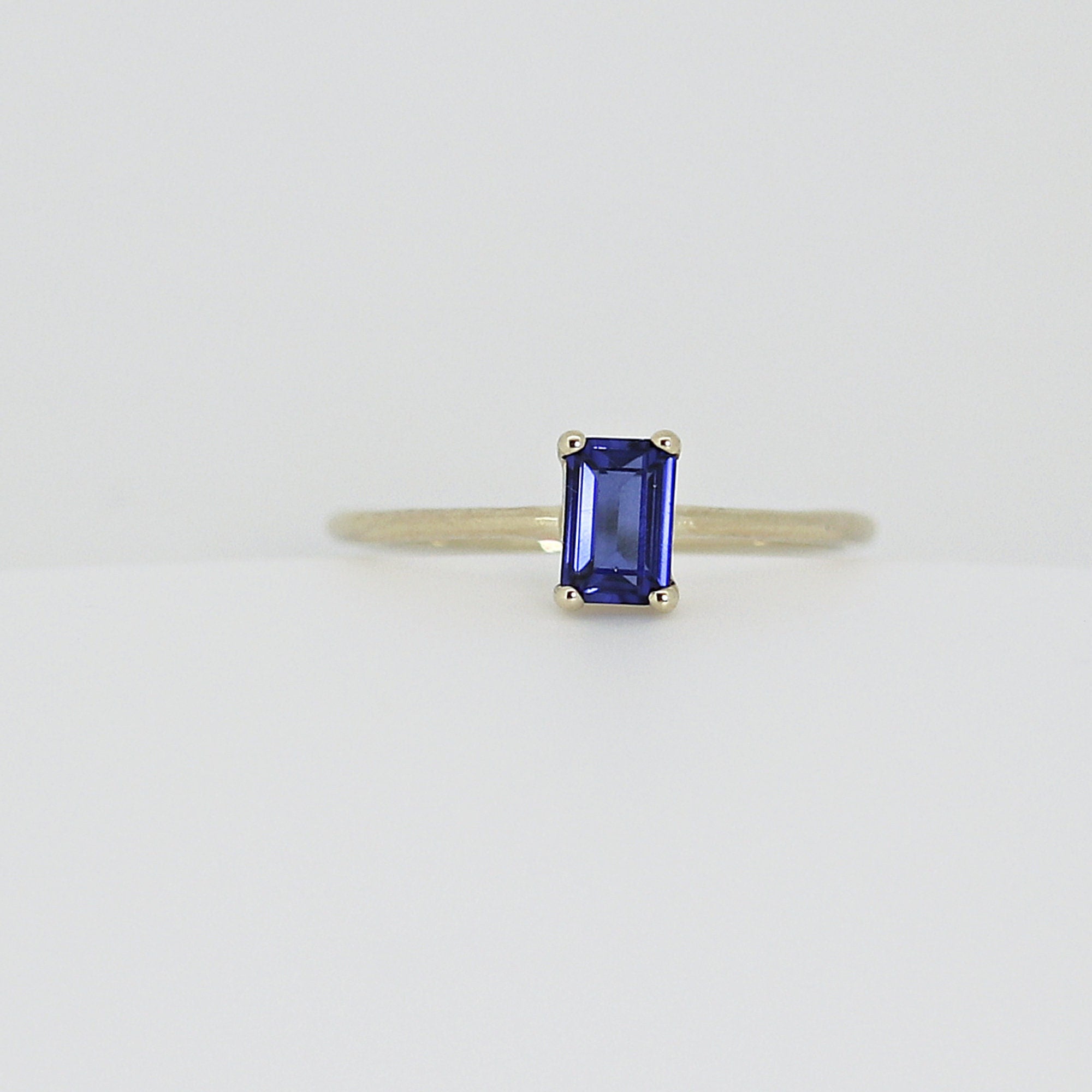 Blue Sapphire Engagement Ring 14k Gold, Emerald Cut Sapphire Ring, Minimalist