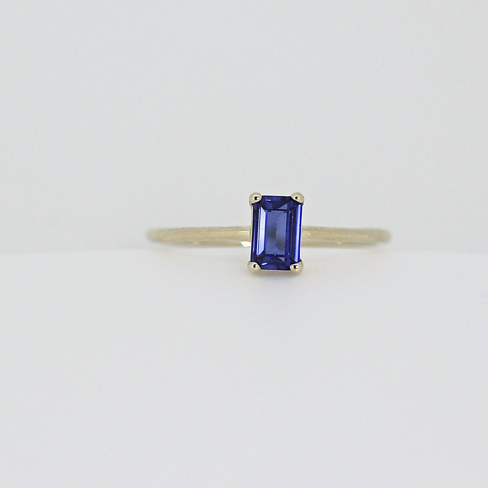 Blue Sapphire Engagement Ring 14k Gold, Emerald Cut Sapphire Ring, Minimalist - Melt'm Jewelry