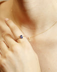 Blue Sapphire Engagement Ring 14k Gold, Emerald Cut Sapphire Ring, Minimalist