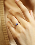 Blue Sapphire Engagement Ring 14k Gold, Emerald Cut Sapphire Ring, Minimalist