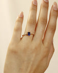 Blue Sapphire Engagement Ring 14k Gold, Emerald Cut Sapphire Ring, Minimalist