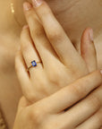 Blue Sapphire Engagement Ring 14k Gold, Emerald Cut Sapphire Ring, Minimalist