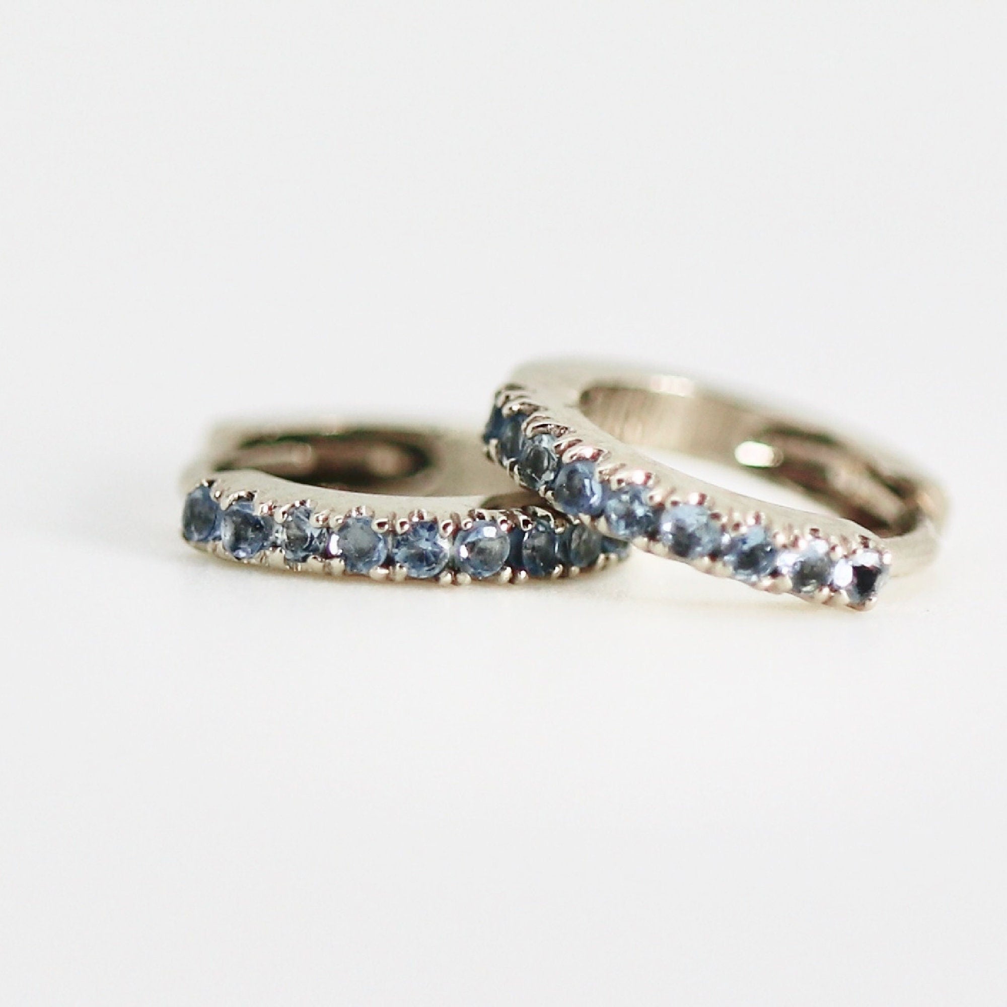 Mini Aquamarine Huggie Earrings in 14k White Gold - Melt'm Jewelry