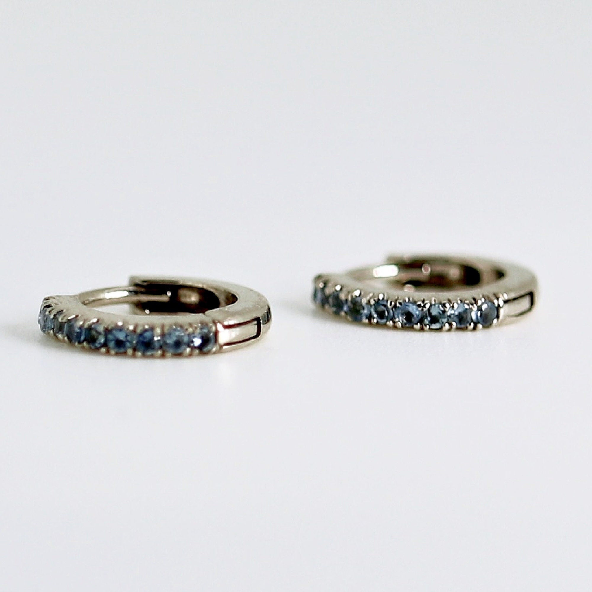 Mini Aquamarine Huggie Earrings in 14k White, Rose or Yellow Gold (Single or Pair) - Melt'm Jewelry