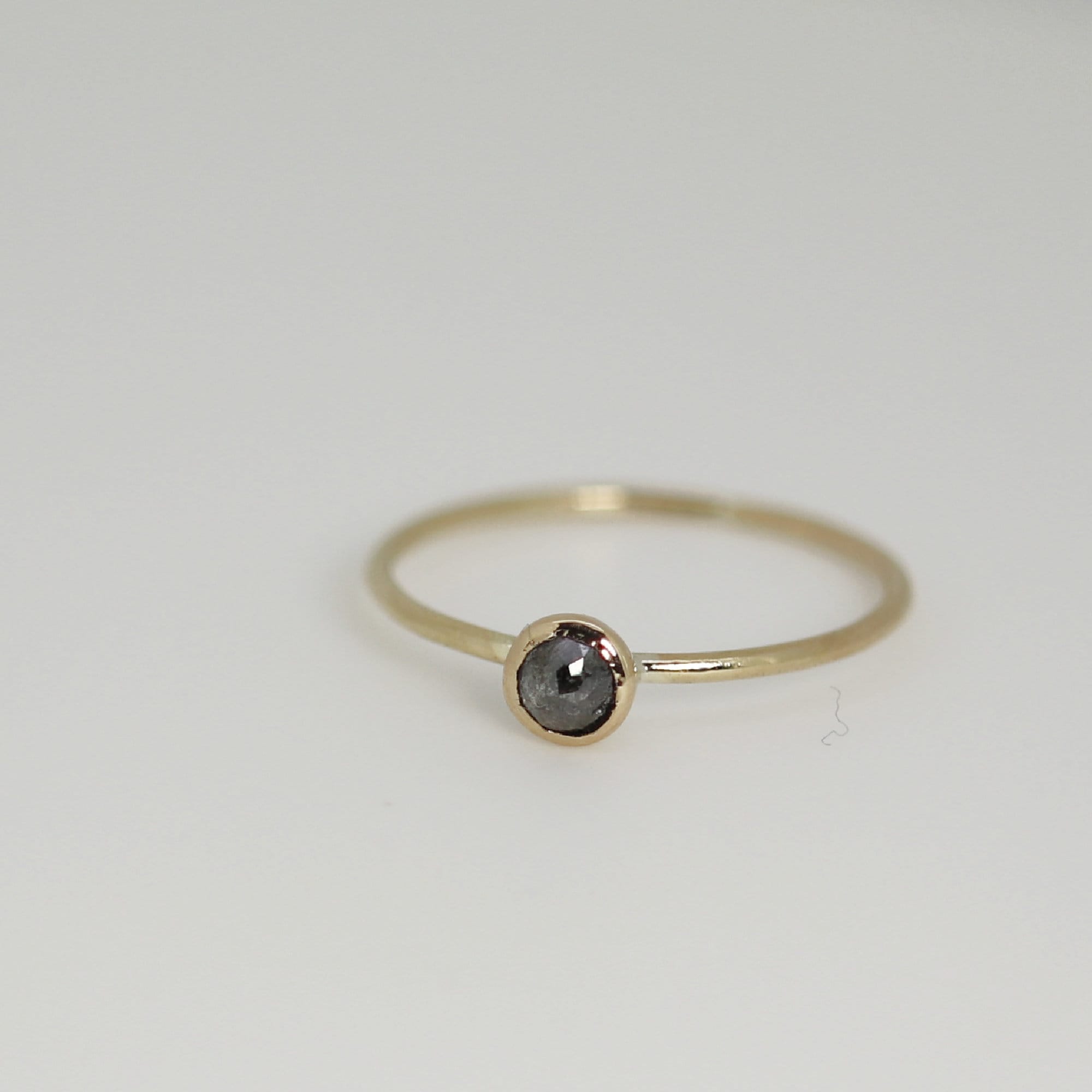 Dainty Salt and Pepper Diamond Ring, Solid 14k Gold Minimalist Rustic Diamond Ring, Proposal Ring, Unique Stacking Diamond Ring