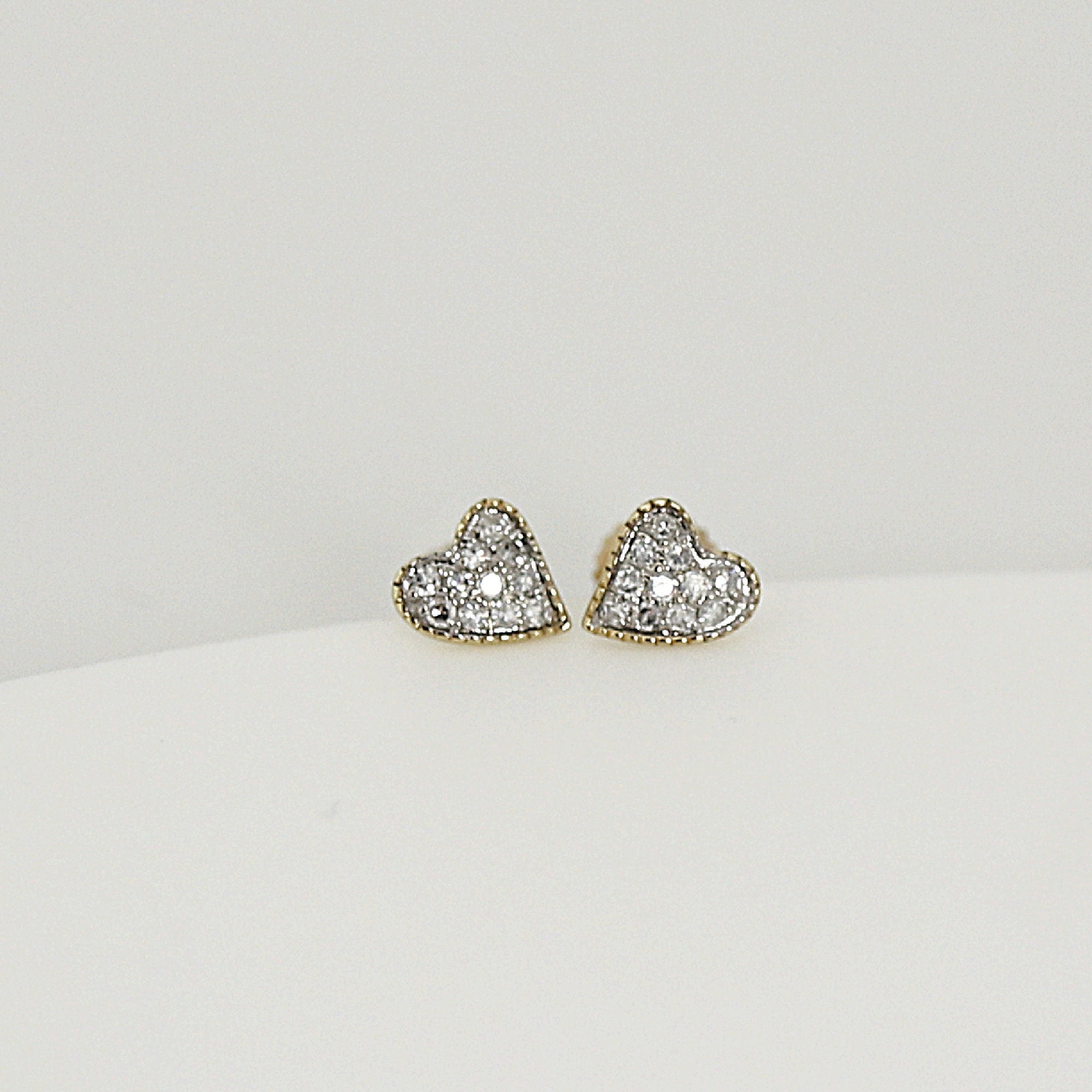 Cute Diamond Heart Earrings, 14k Solid Gold Diamond Screw Studs