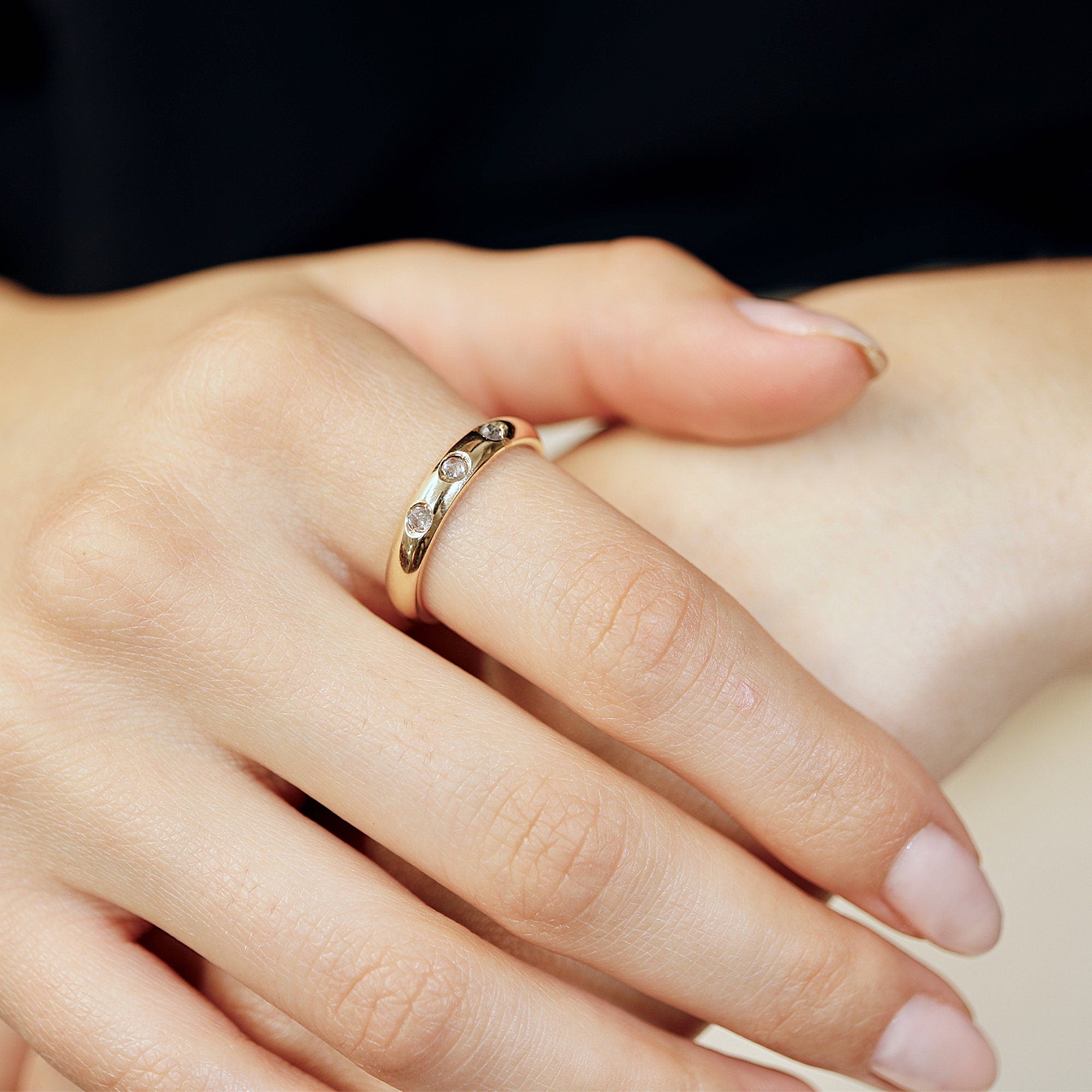 Flush Set Diamond Dome Wedding Band Ring - Melt'm Jewelry