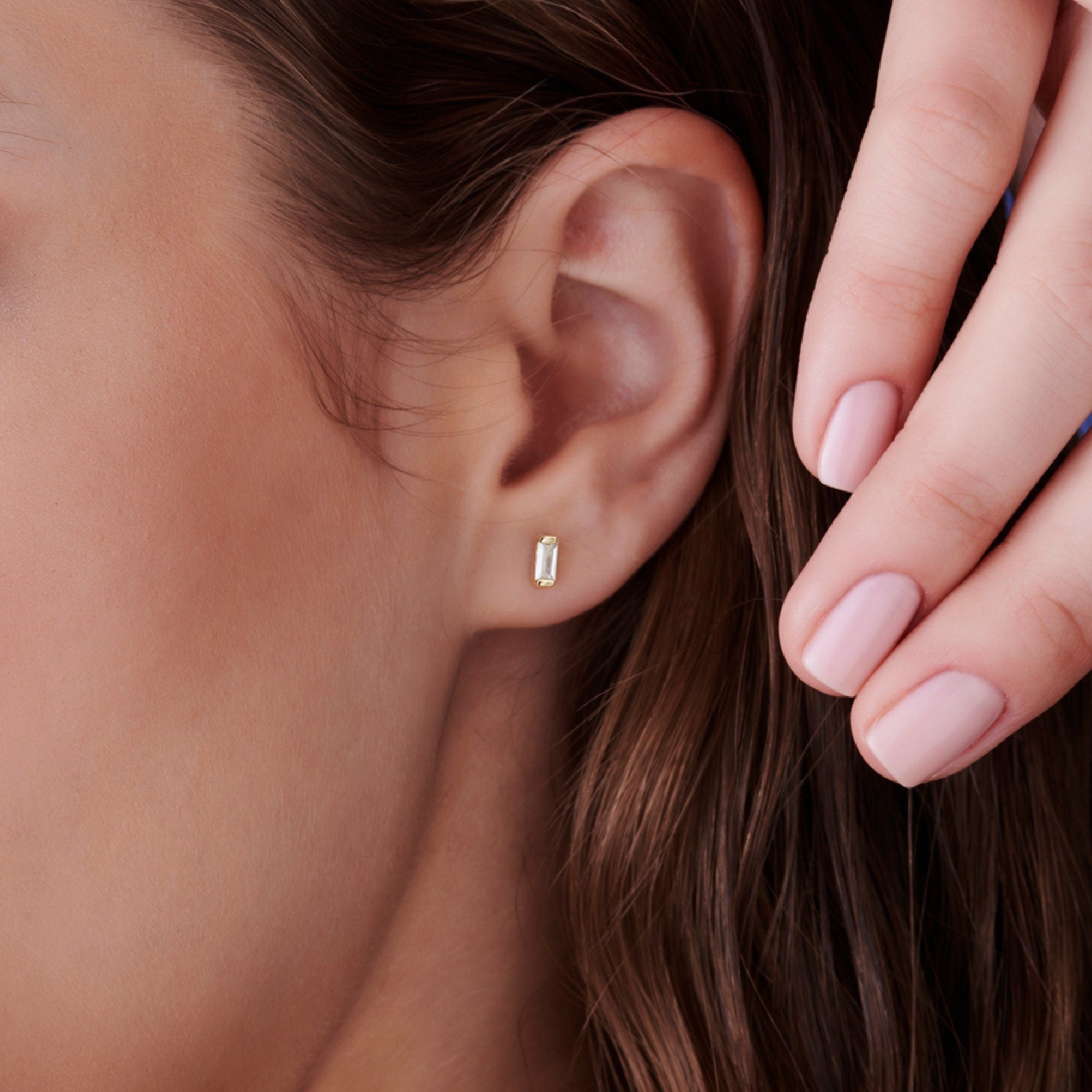 Baguette Diamond Stud Earrings 14k Gold - Melt'm Jewelry