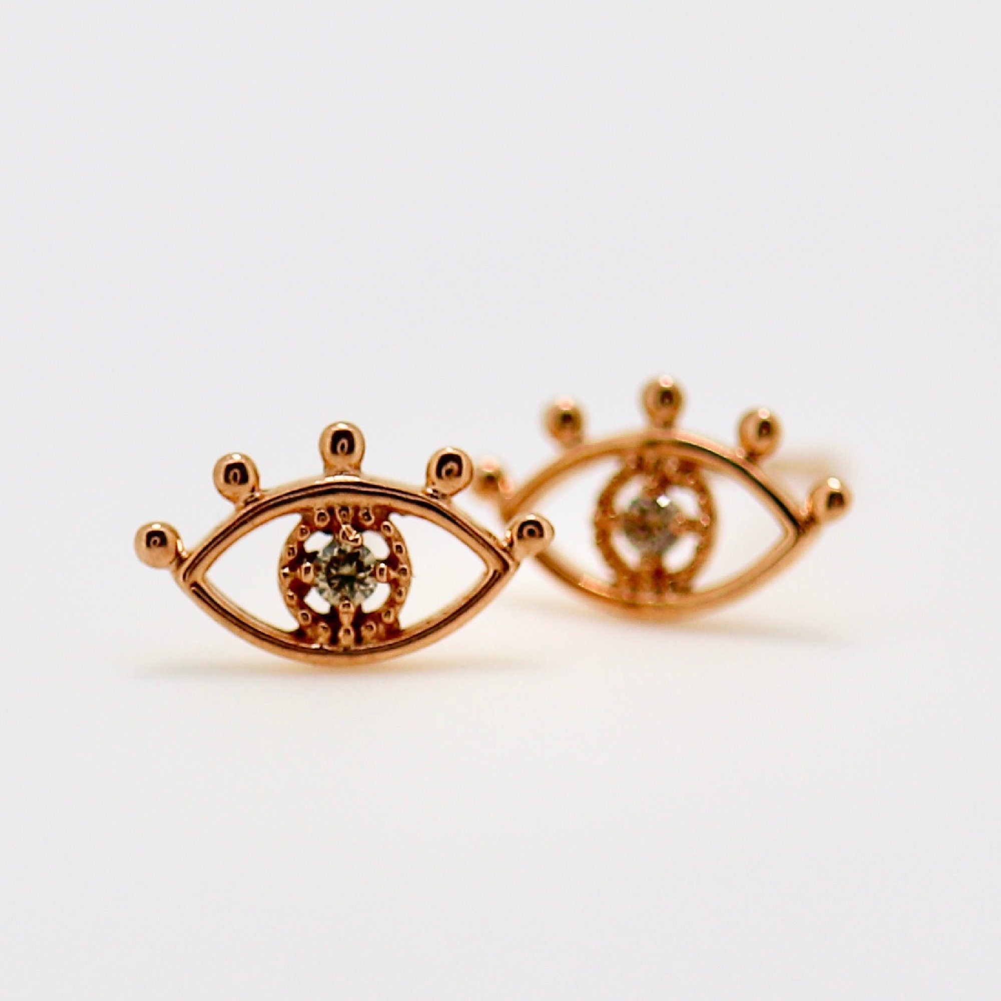 Diamond Evil Eye Stud Earrings 14k Gold