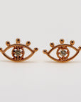 Diamond Evil Eye Stud Earrings 14k Gold