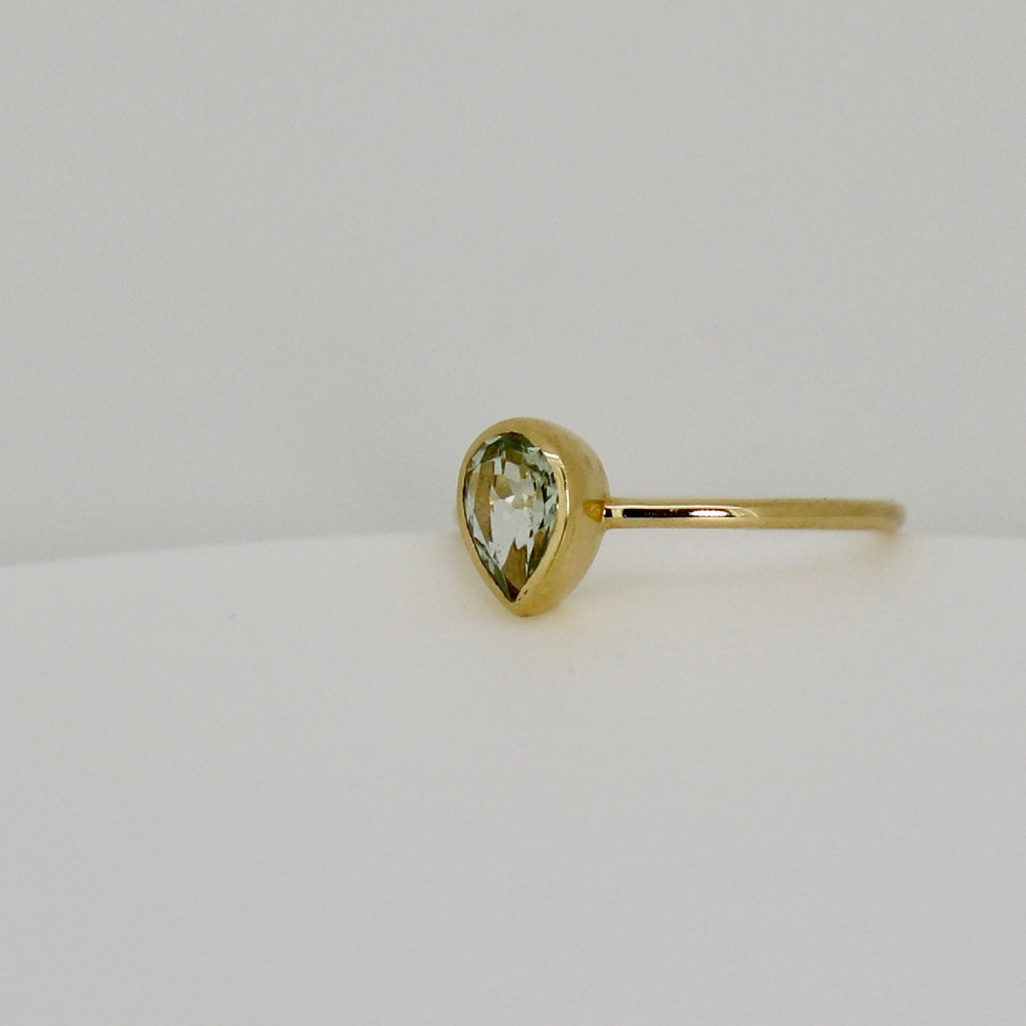 Pear Green Tourmaline Ring 14k Gold