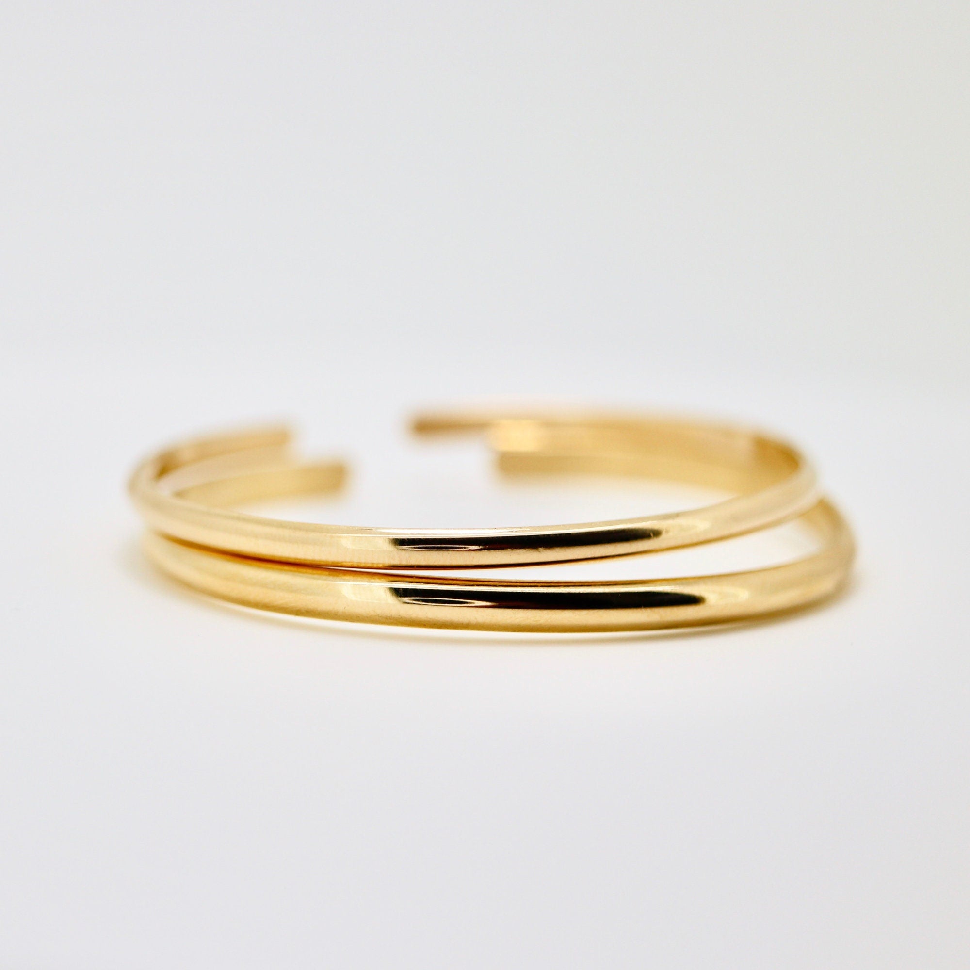 Gold Open Cuff Bracelet - Thick Hammered Gold Filled Bangles