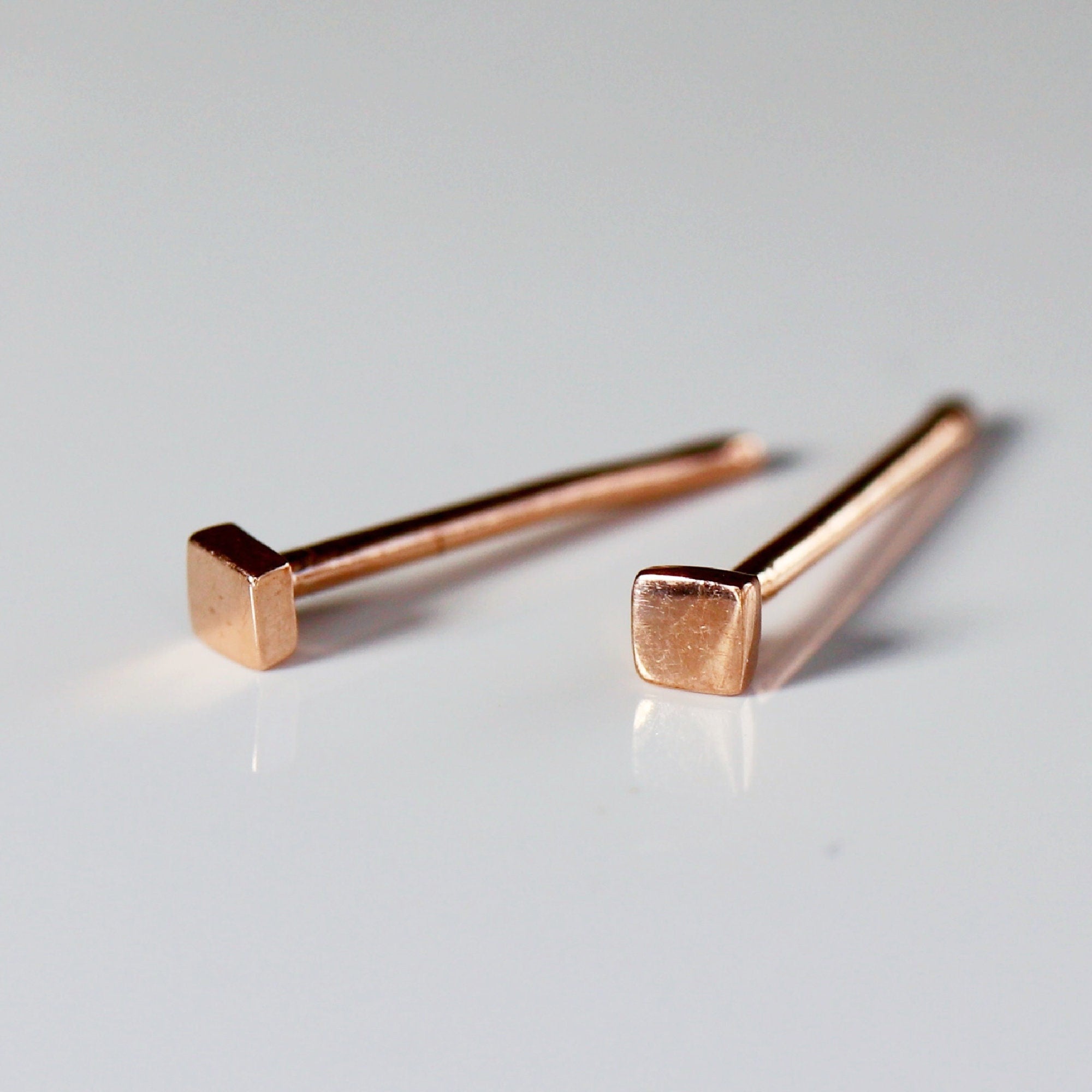 2mm Square Gold Stud Earrings (Solid Yellow or Rose Gold - SINGLE or PAIR) - Melt'm Jewelry