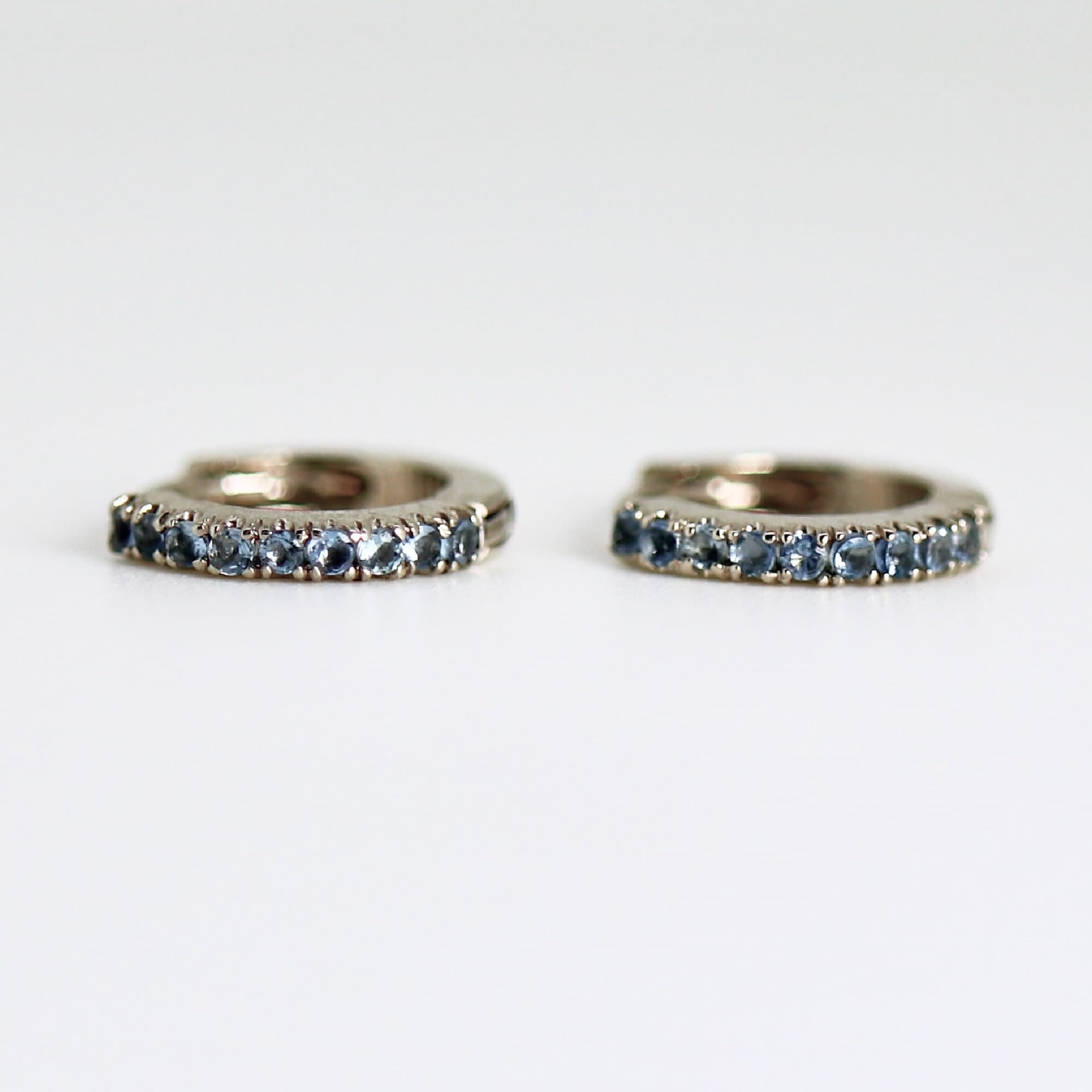 Mini Aquamarine Huggie Earrings in 14k White Gold - Melt'm Jewelry