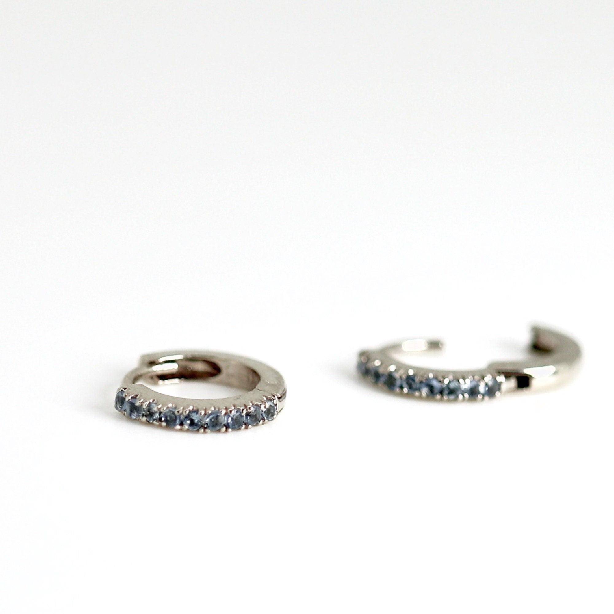 Mini Aquamarine Huggie Earrings in 14k White, Rose or Yellow Gold (Single or Pair)