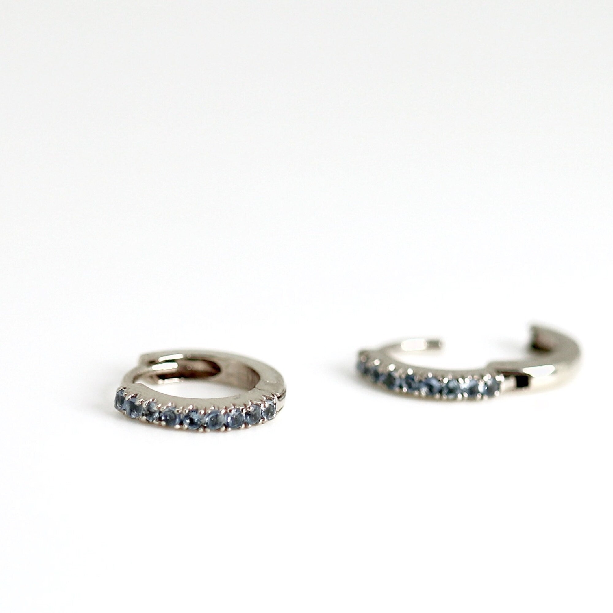 Mini Aquamarine Huggie Earrings in 14k White, Rose or Yellow Gold (Single or Pair) - Melt'm Jewelry
