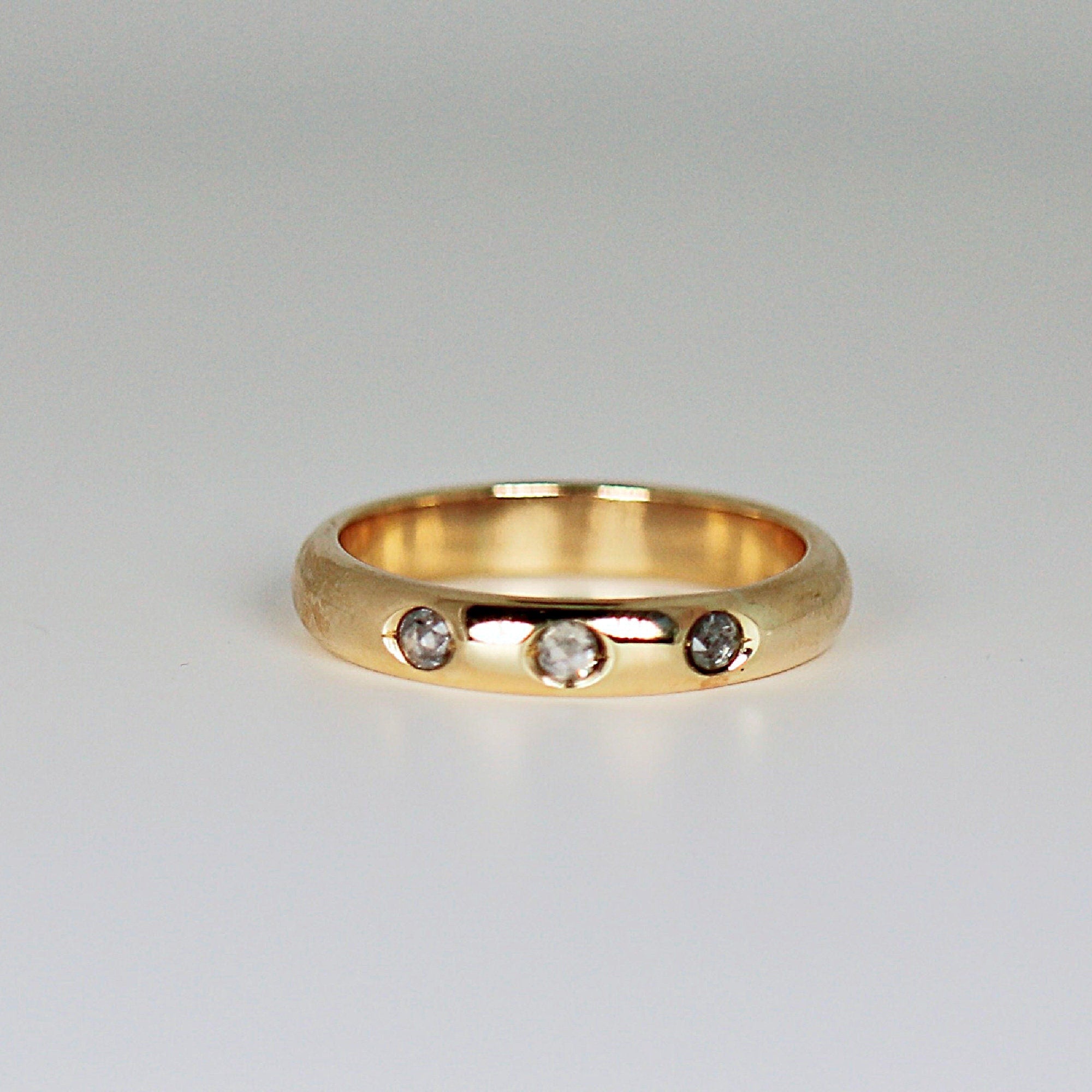 4mm Dome Wedding Band, Flush Set Diamond Wide Gold Band Ring