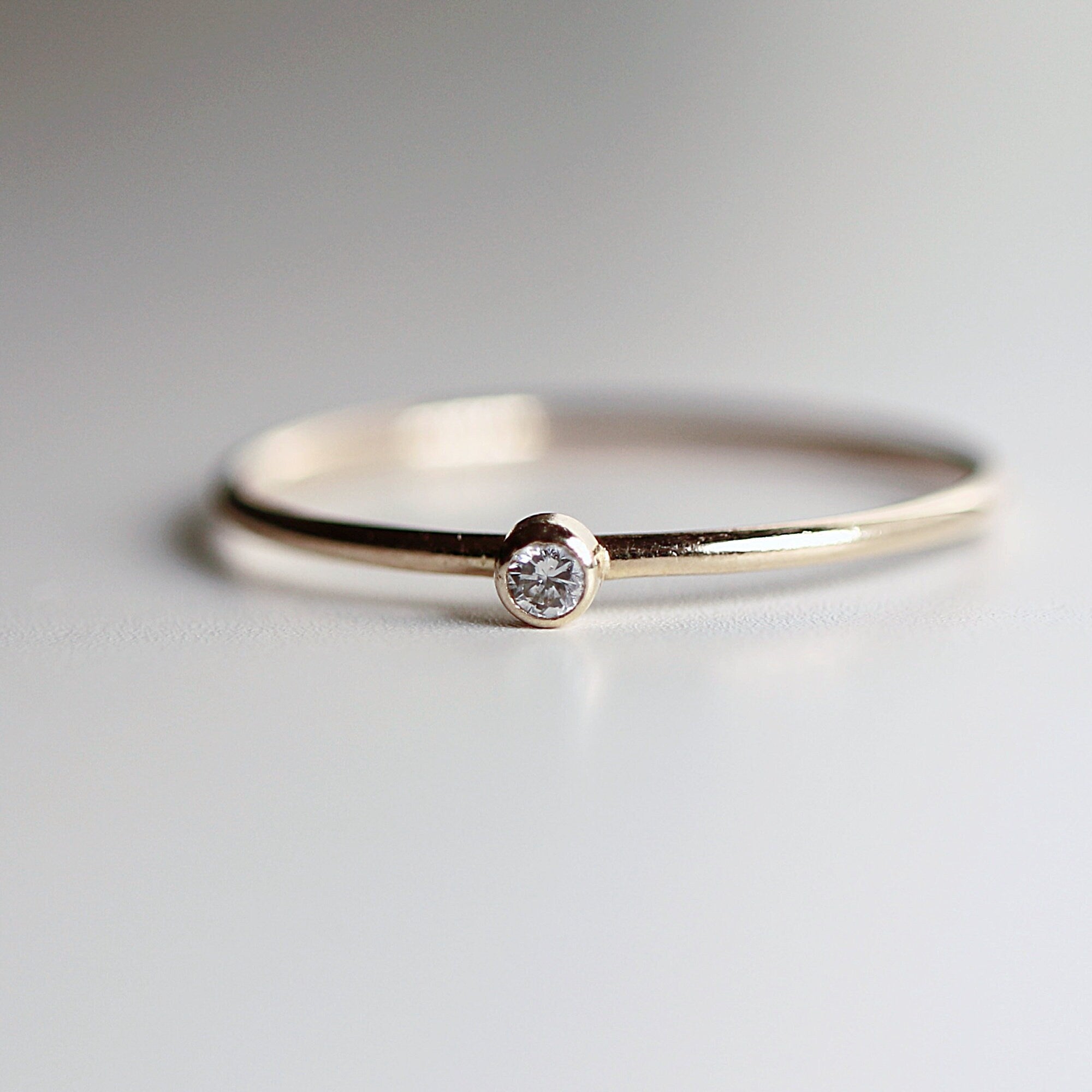 Dainty Tiny Diamond 14k Gold Ring, Solitaire Ring