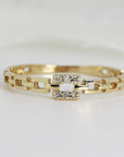 14k Solid Gold Rectangular Chain Link Diamond Ring