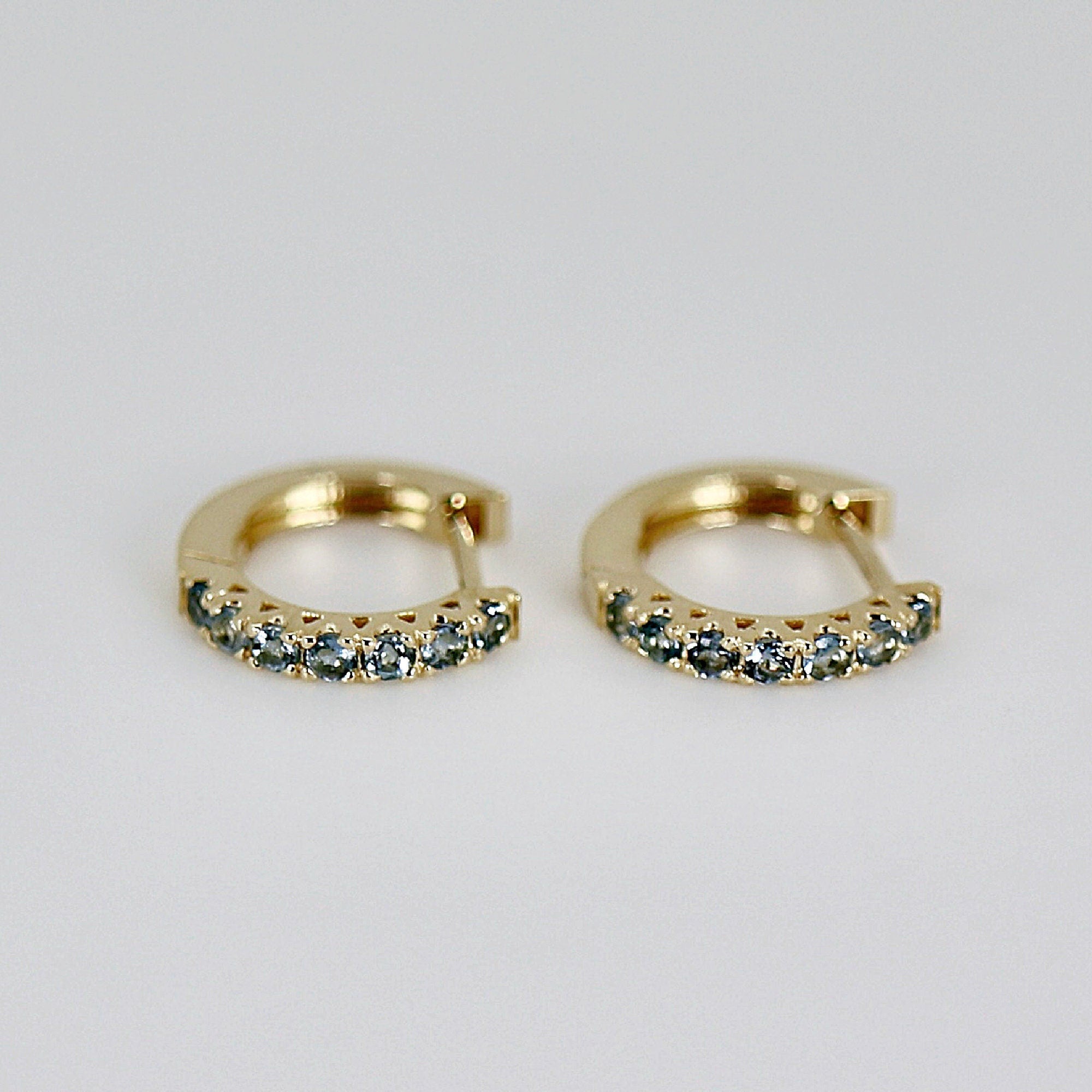 Aquamarine Huggie Hoop Earrings 14k Gold - Melt'm Jewelry