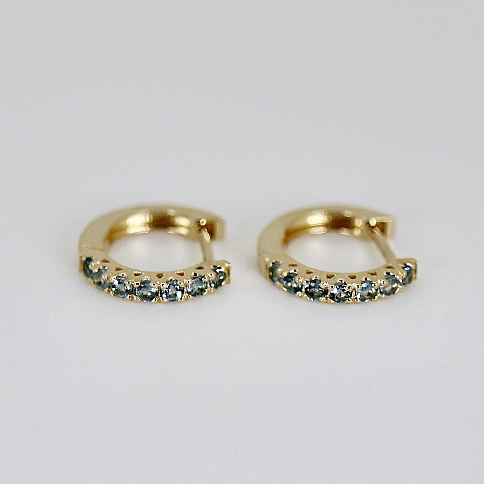 Aquamarine Huggie Hoop Earrings 14k Gold - Melt'm Jewelry