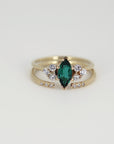 14k Gold Marquise Cut Emerald and Diamond Ring