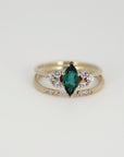 14k Gold Marquise Cut Emerald and Diamond Ring - Melt'm Jewelry