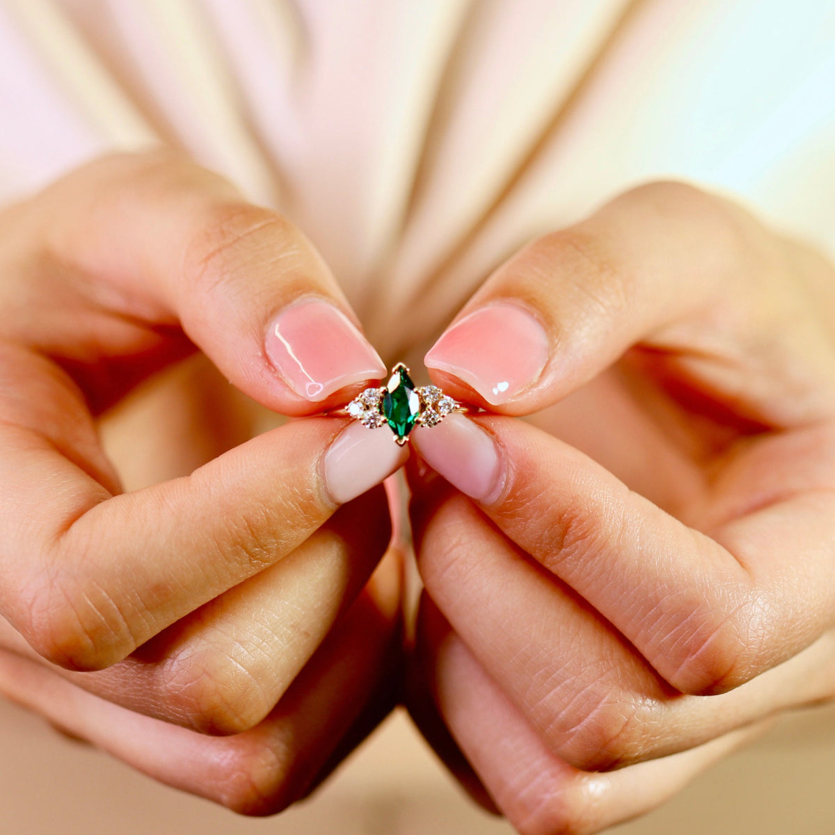 14k Gold Marquise Cut Emerald and Diamond Ring - Melt'm Jewelry