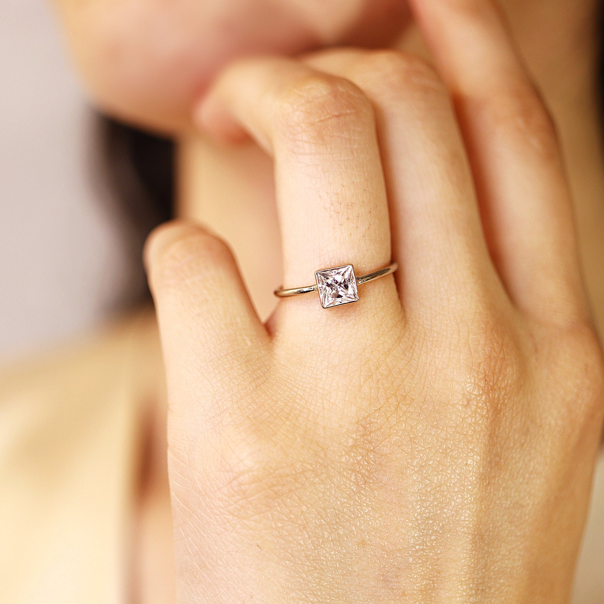 Princess Cut Moissanite Ring 14k White Gold - Melt'm Jewelry