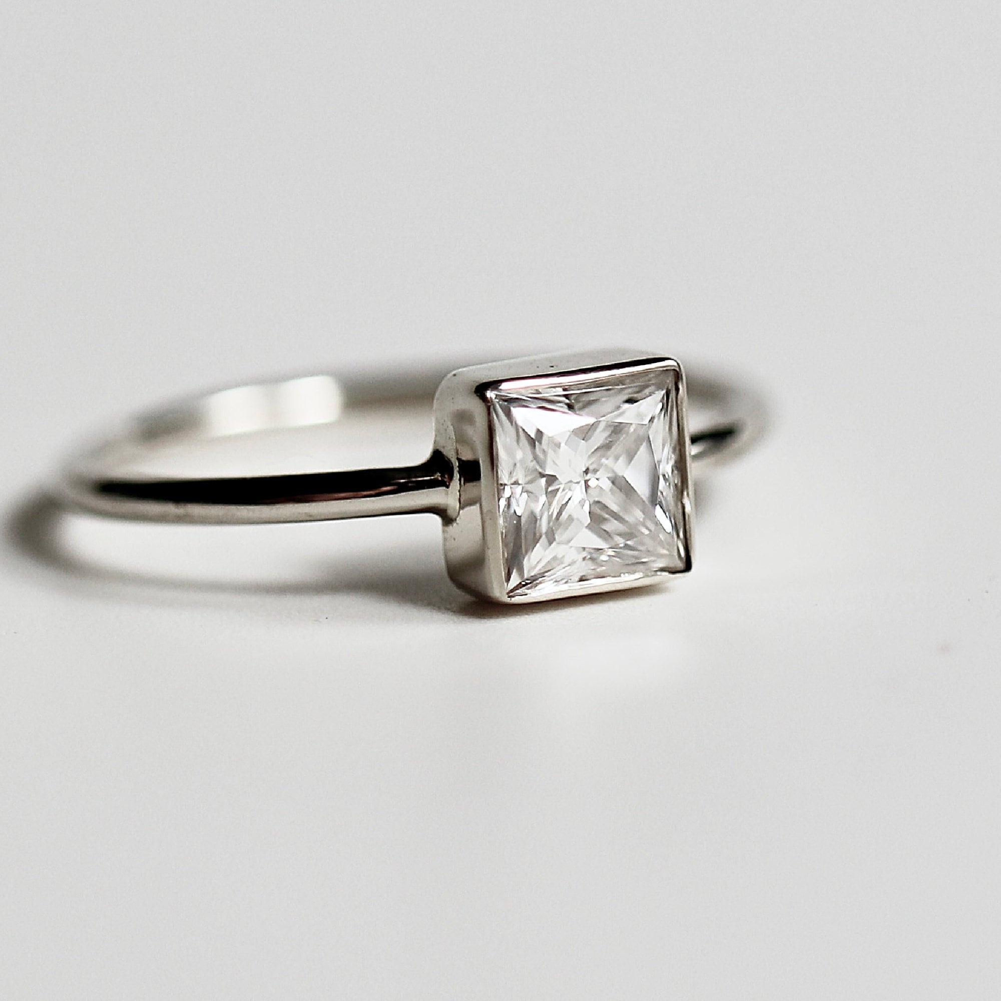 Princess Cut Moissanite Ring 14k White Gold