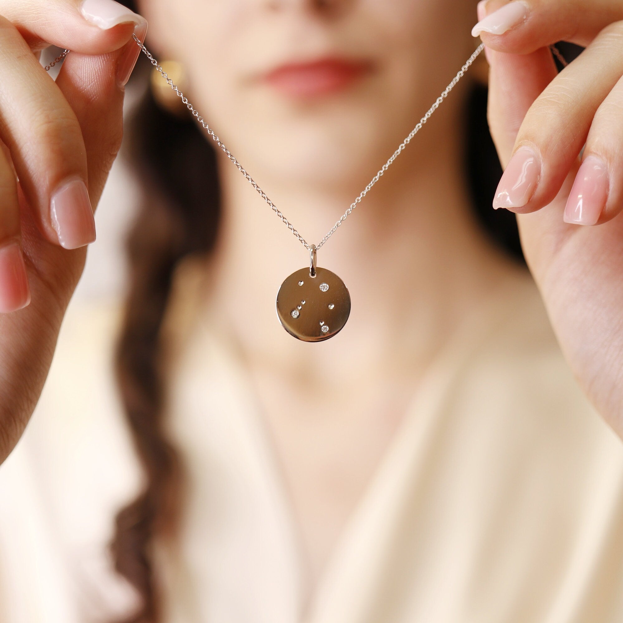 Constellation Necklace in Solid Gold, Diamond Zodiac Sign Necklace