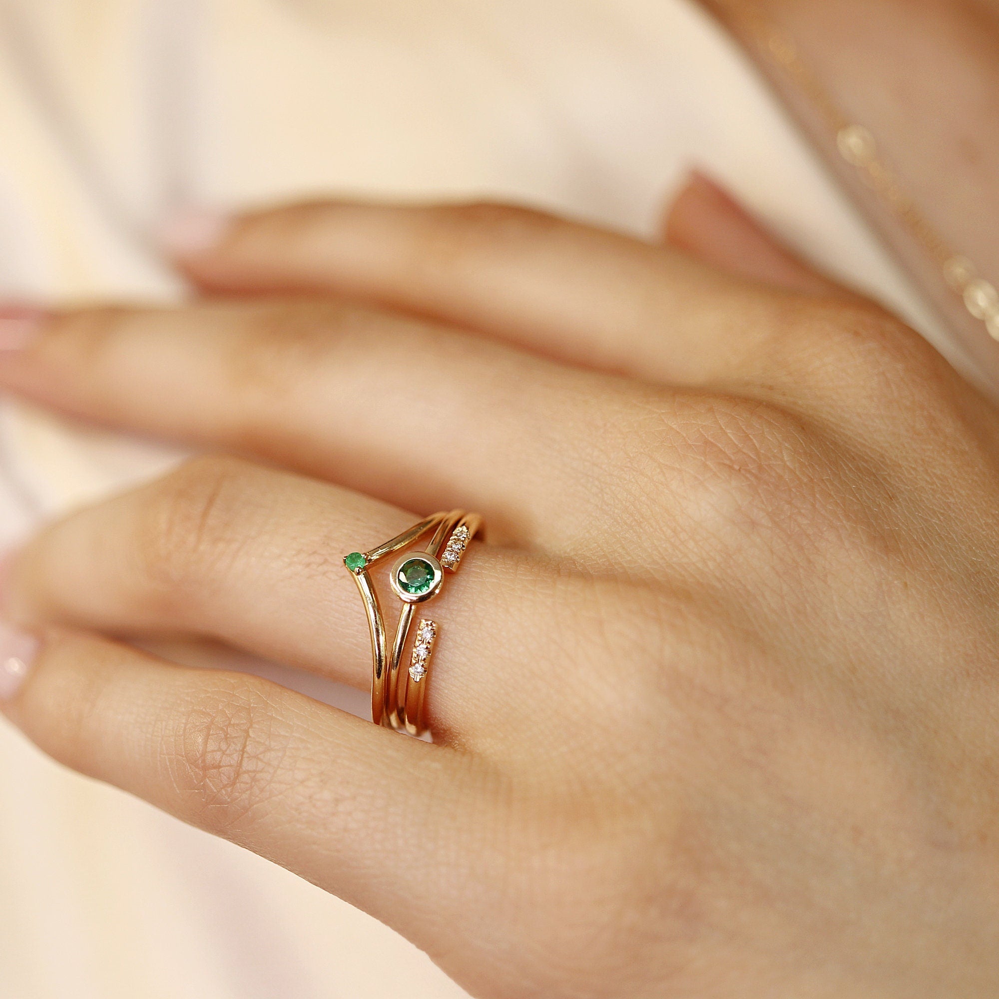 Emerald Stacking Ring 14k Gold - Melt'm Jewelry