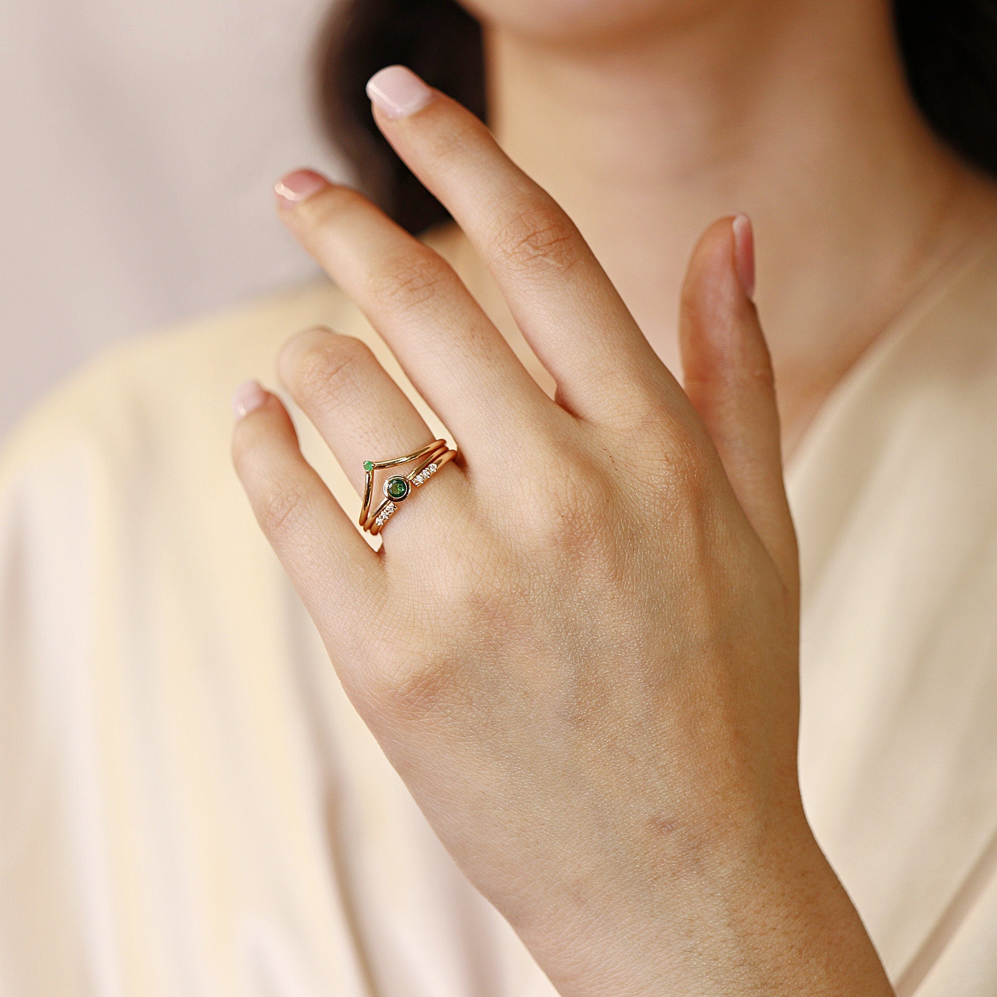 Emerald Stacking Ring 14k Gold - Melt'm Jewelry