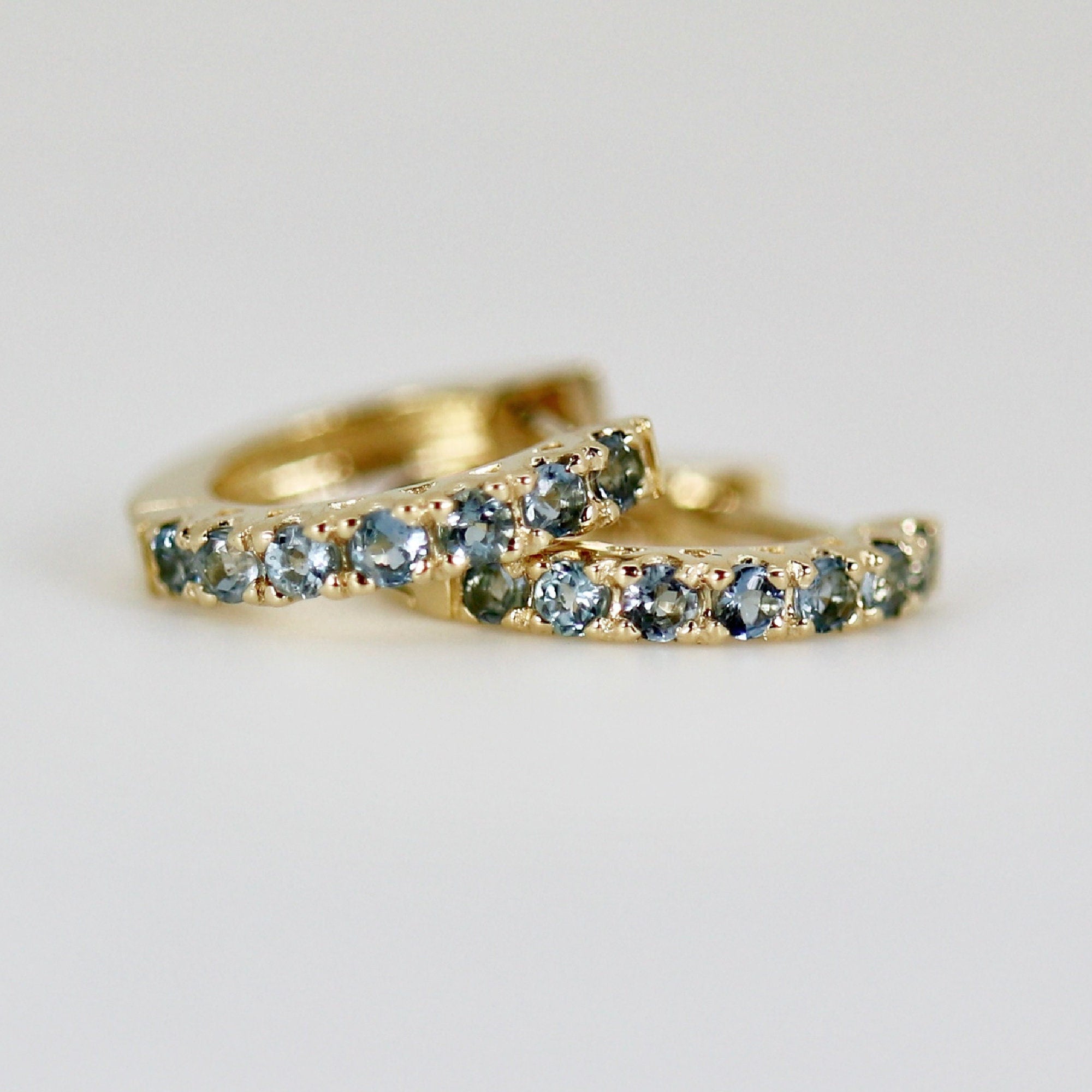 Aquamarine Huggie Hoop Earrings 14k Gold - Melt'm Jewelry