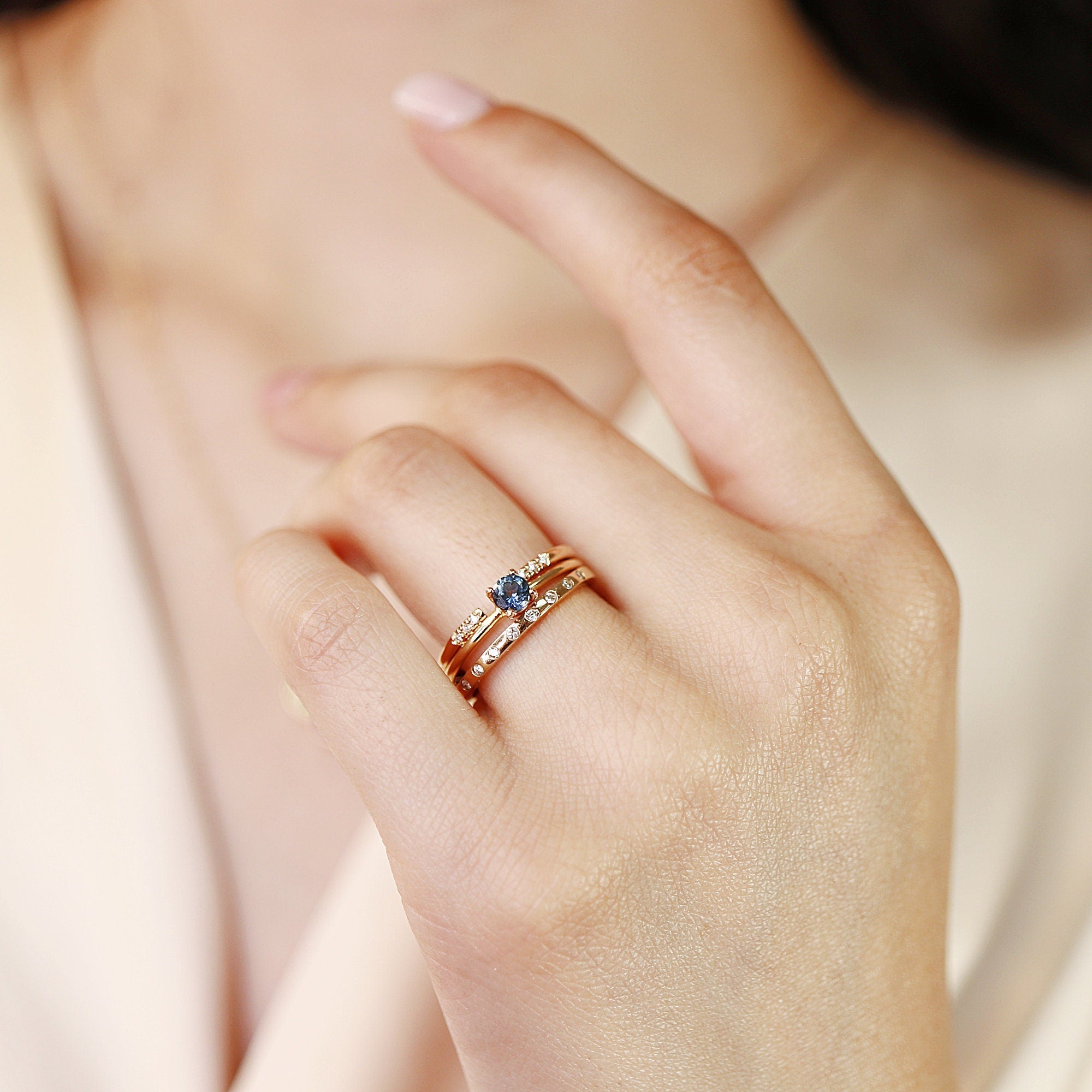 14k Gold Minimalist Blue Diamond Engagement Ring - Melt'm Jewelry