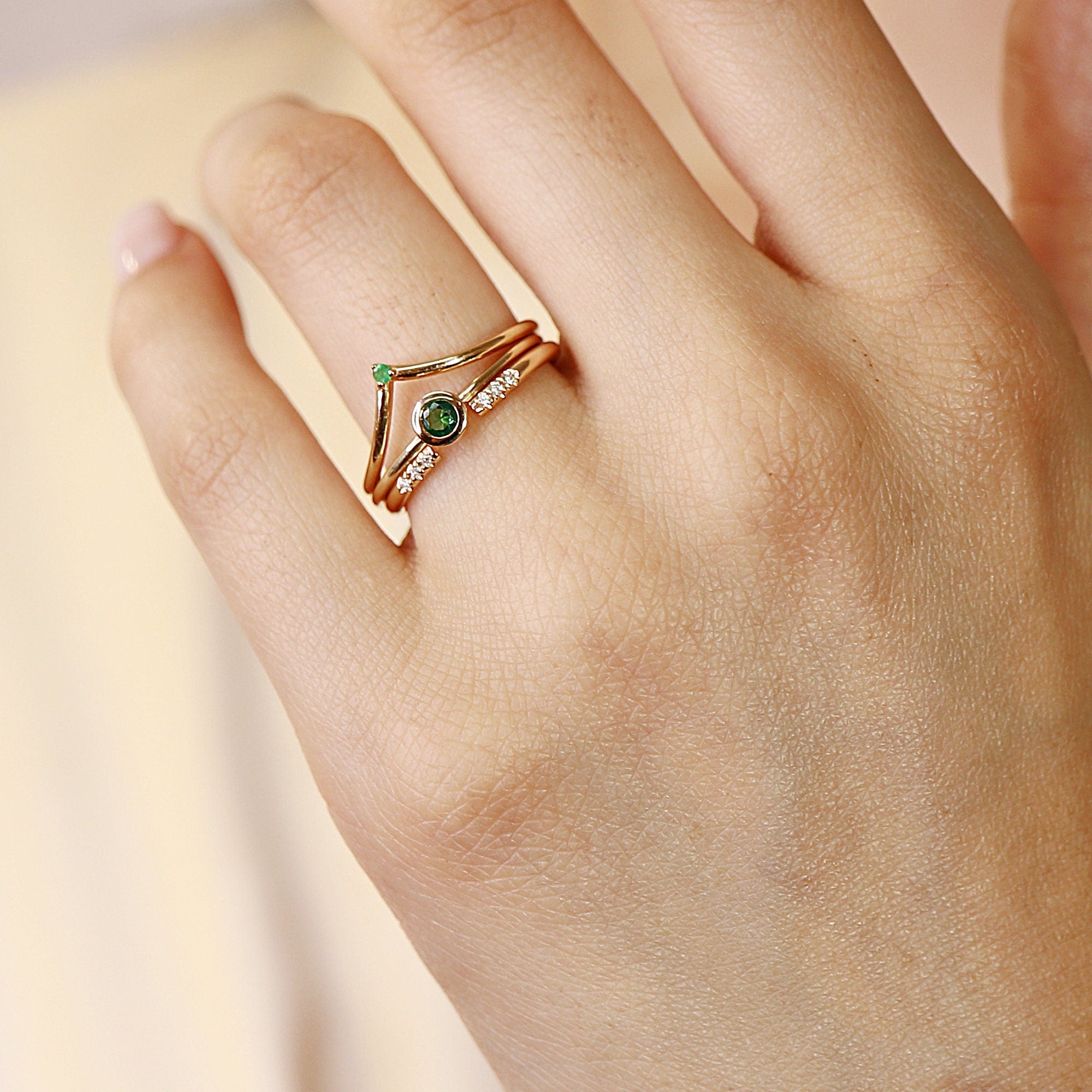 Emerald Stacking Ring 14k Gold - Melt'm Jewelry