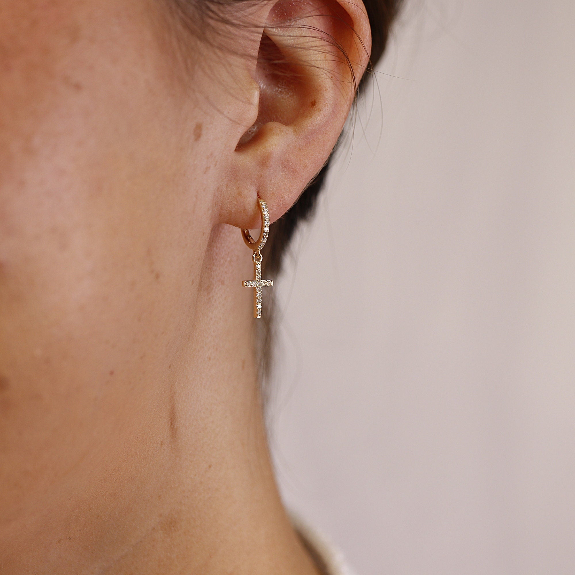 Diamond Cross Hoop Earrings (SINGLE or PAIR) - Melt'm Jewelry